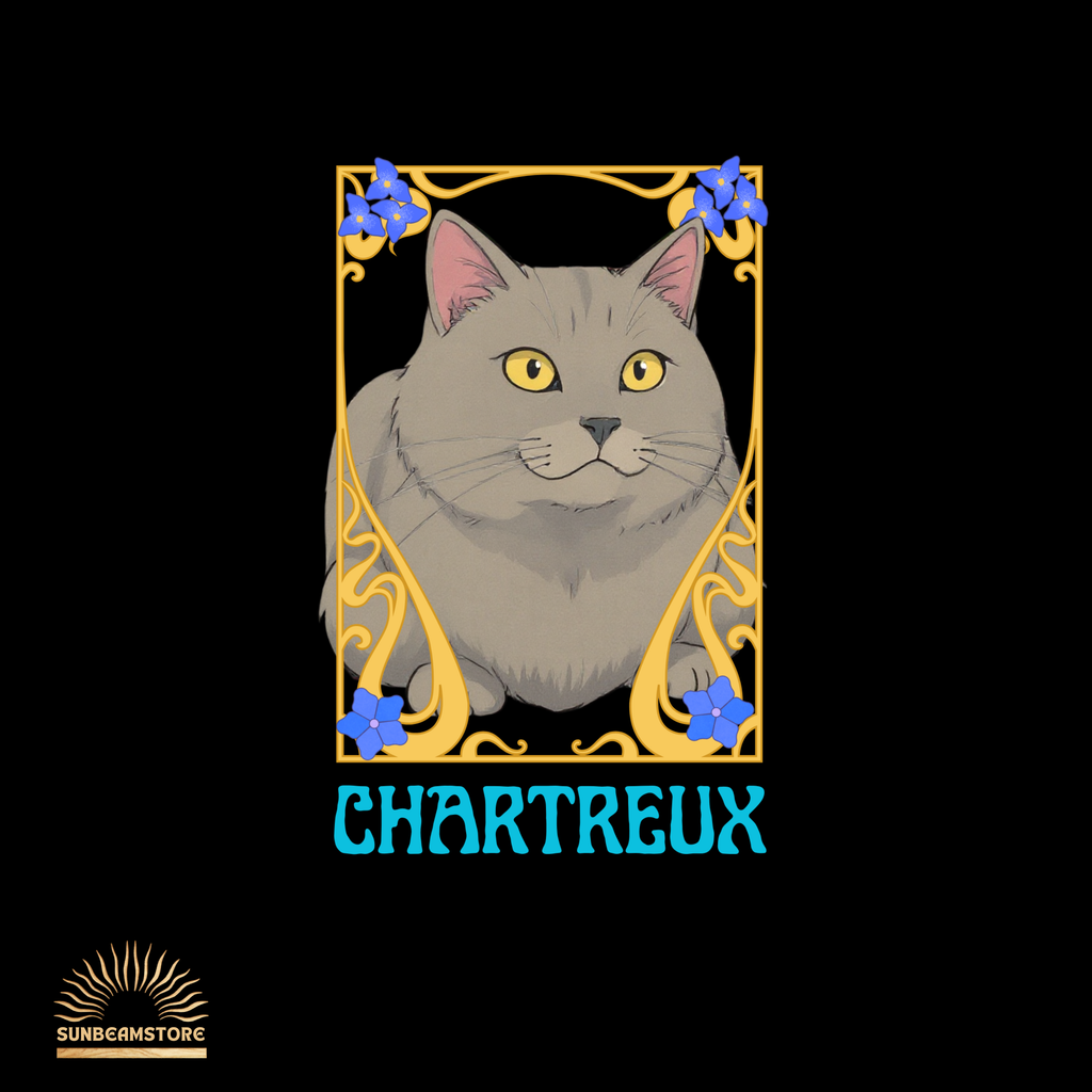 Chartreux Cat T-Shirt – Ästhetisches Katzenmotiv im Jugendstil | Cute & Elegant Cat Lover Gift