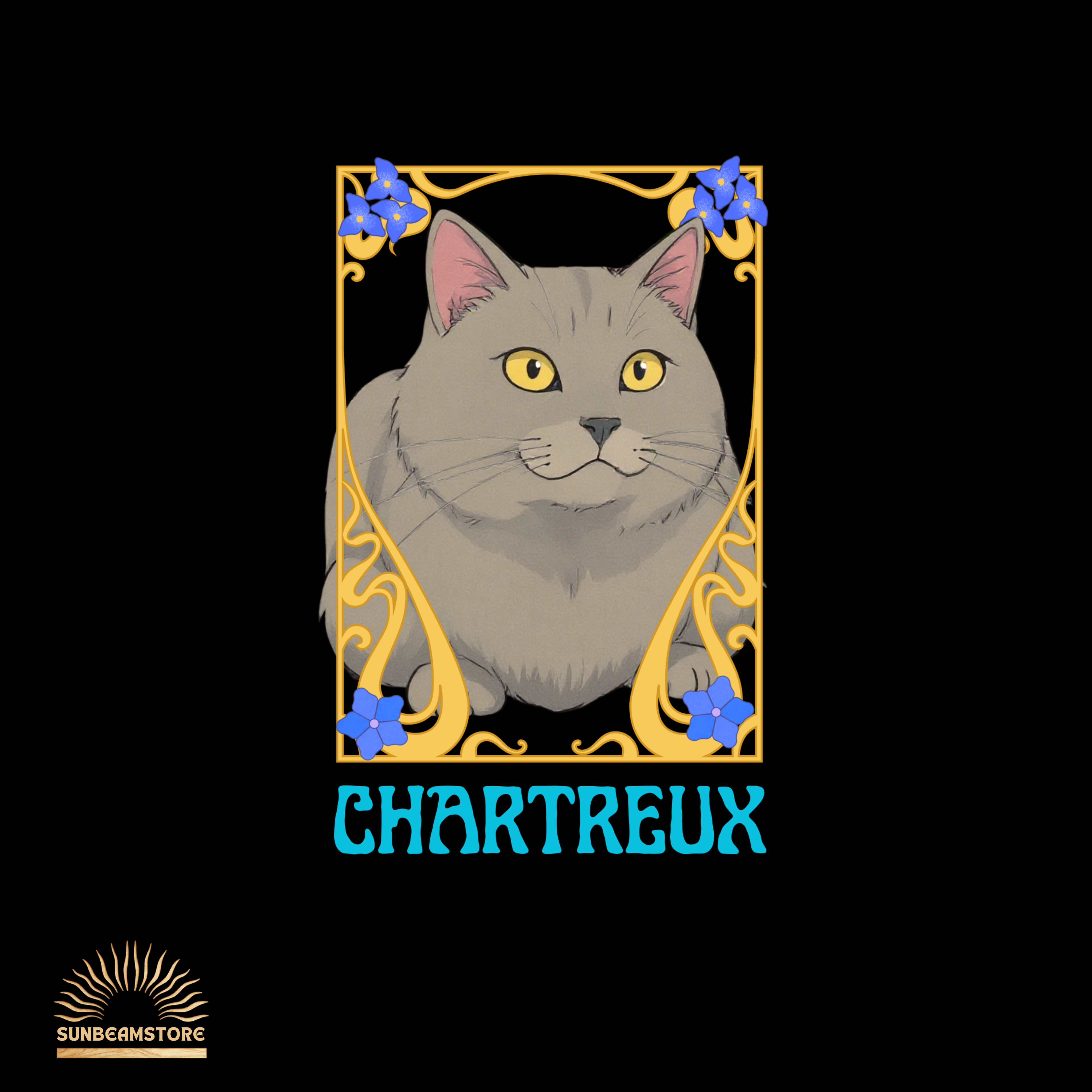 Chartreux Cat T-Shirt – Ästhetisches Katzenmotiv im Jugendstil | Cute & Elegant Cat Lover Gift