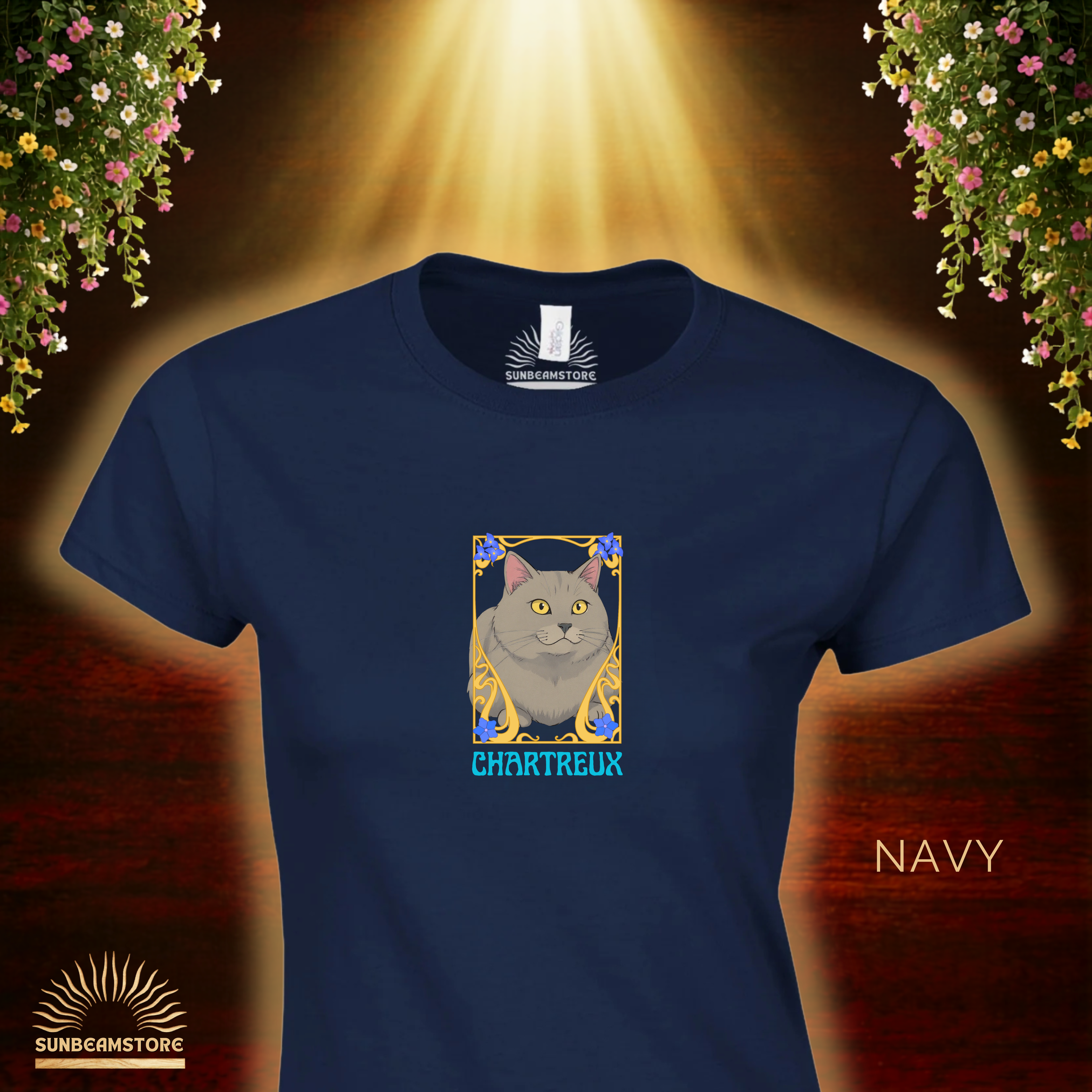Chartreux Cat T-Shirt – Ästhetisches Katzenmotiv im Jugendstil | Cute & Elegant Cat Lover Gift