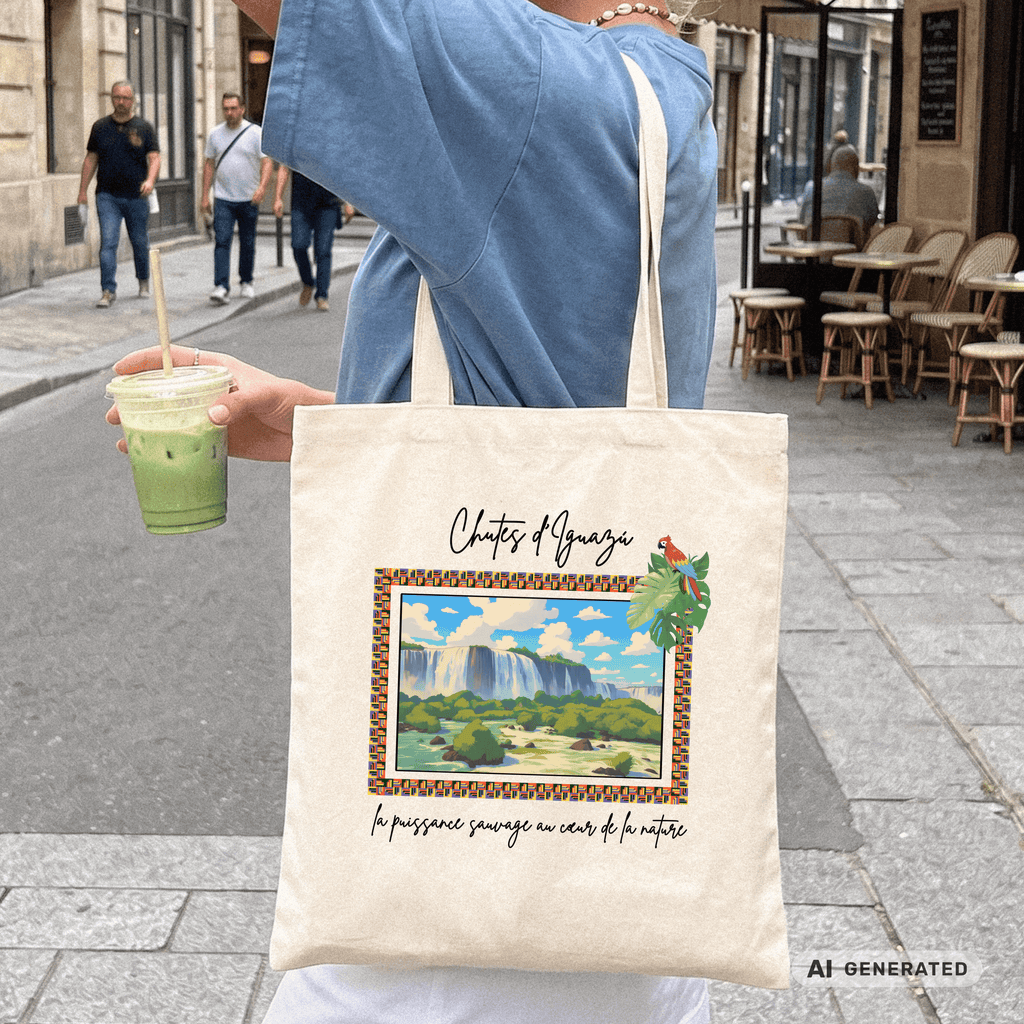 Jutebeutel Tropen – Iguazú Wasserfall Design, bunte Stofftasche, Reise & Sommer Tote Bag - Sunbeamstore