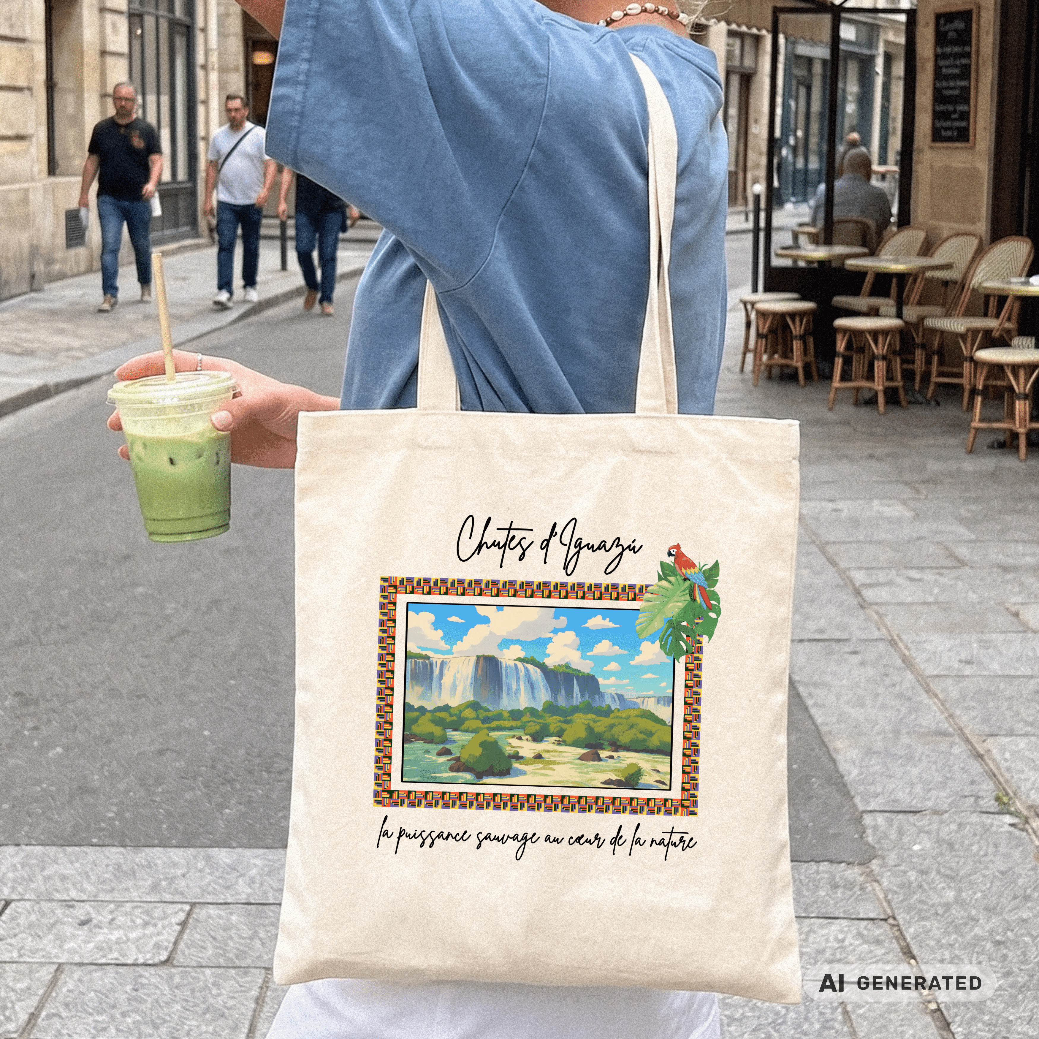 Jutebeutel Tropen – Iguazú Wasserfall Design, bunte Stofftasche, Reise & Sommer Tote Bag - Sunbeamstore