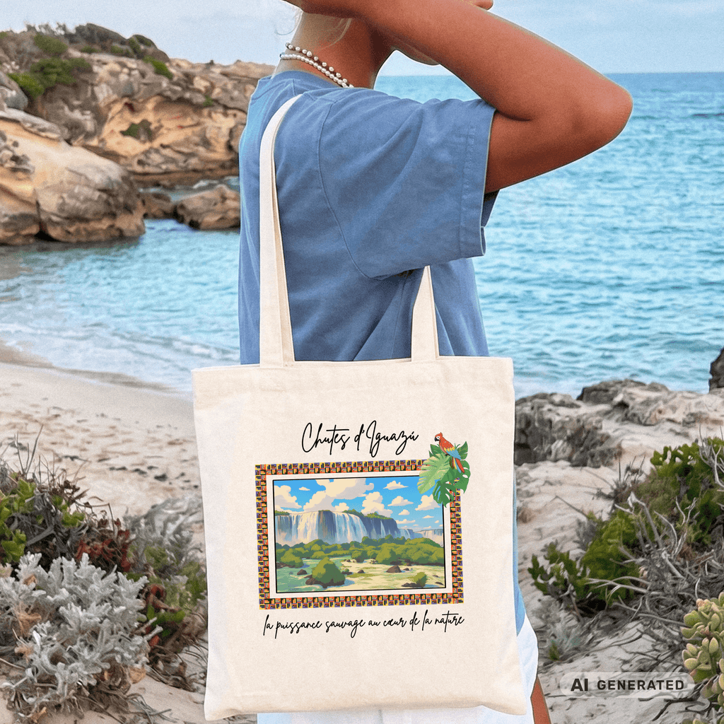 Jutebeutel Tropen – Iguazú Wasserfall Design, bunte Stofftasche, Reise & Sommer Tote Bag - Sunbeamstore