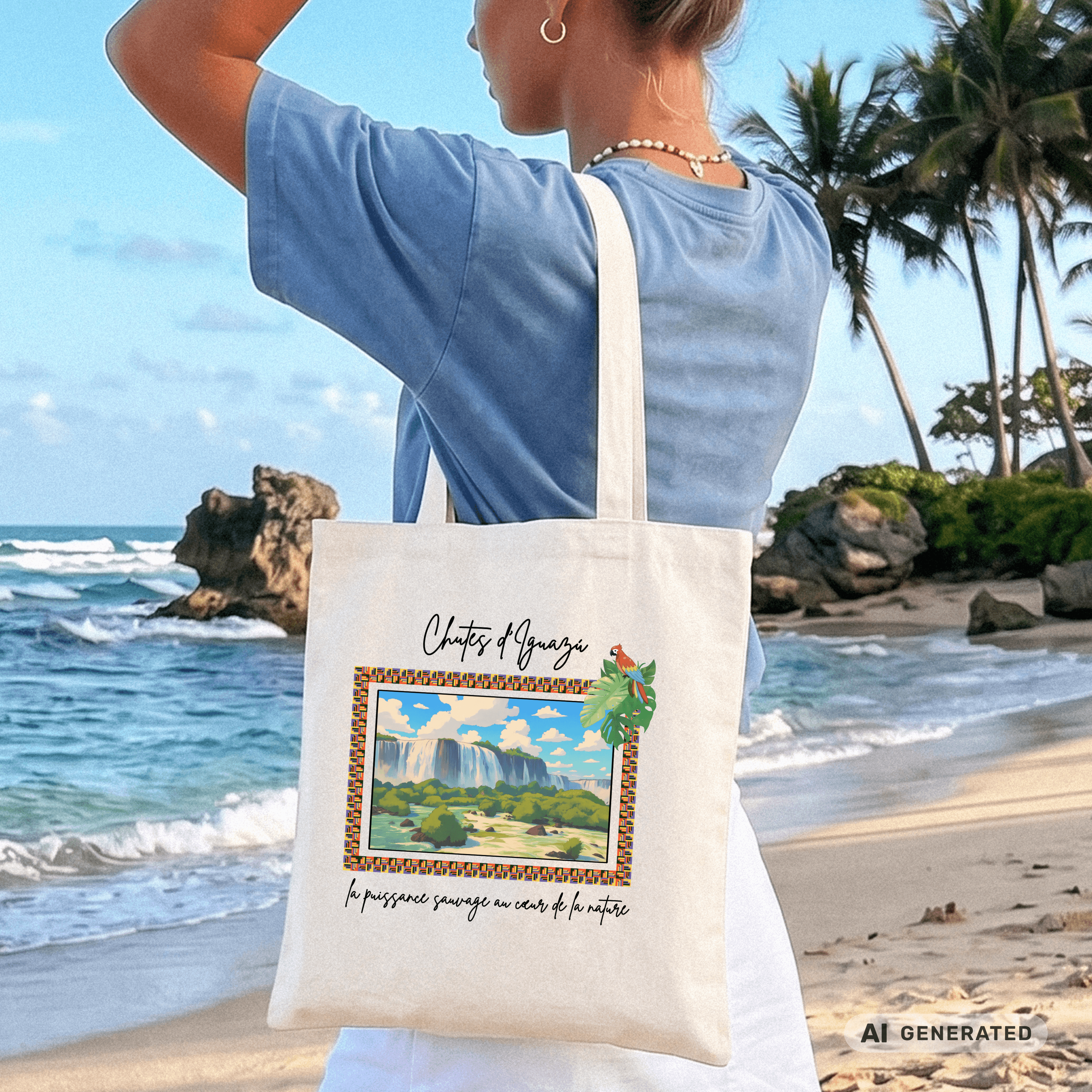 Jutebeutel Tropen – Iguazú Wasserfall Design, bunte Stofftasche, Reise & Sommer Tote Bag - Sunbeamstore