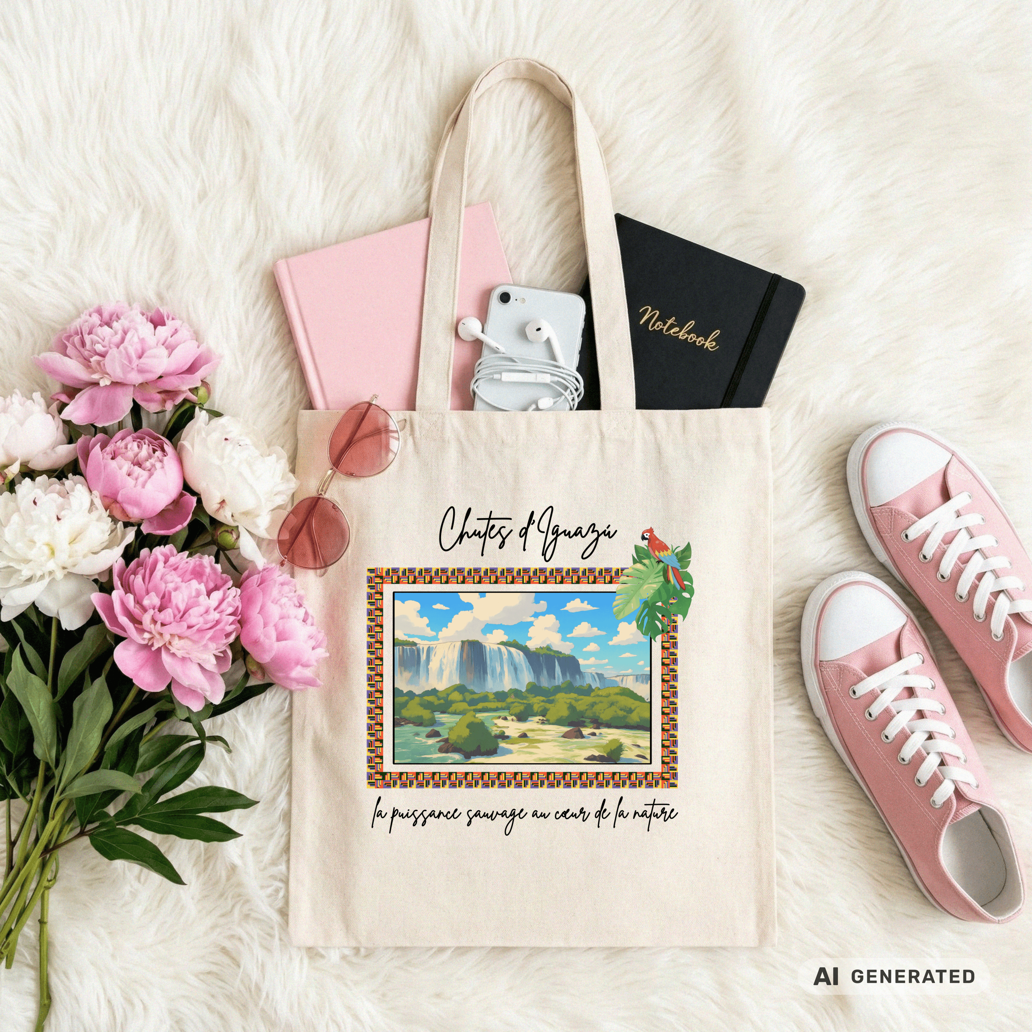Jutebeutel Tropen – Iguazú Wasserfall Design, bunte Stofftasche, Reise & Sommer Tote Bag - Sunbeamstore