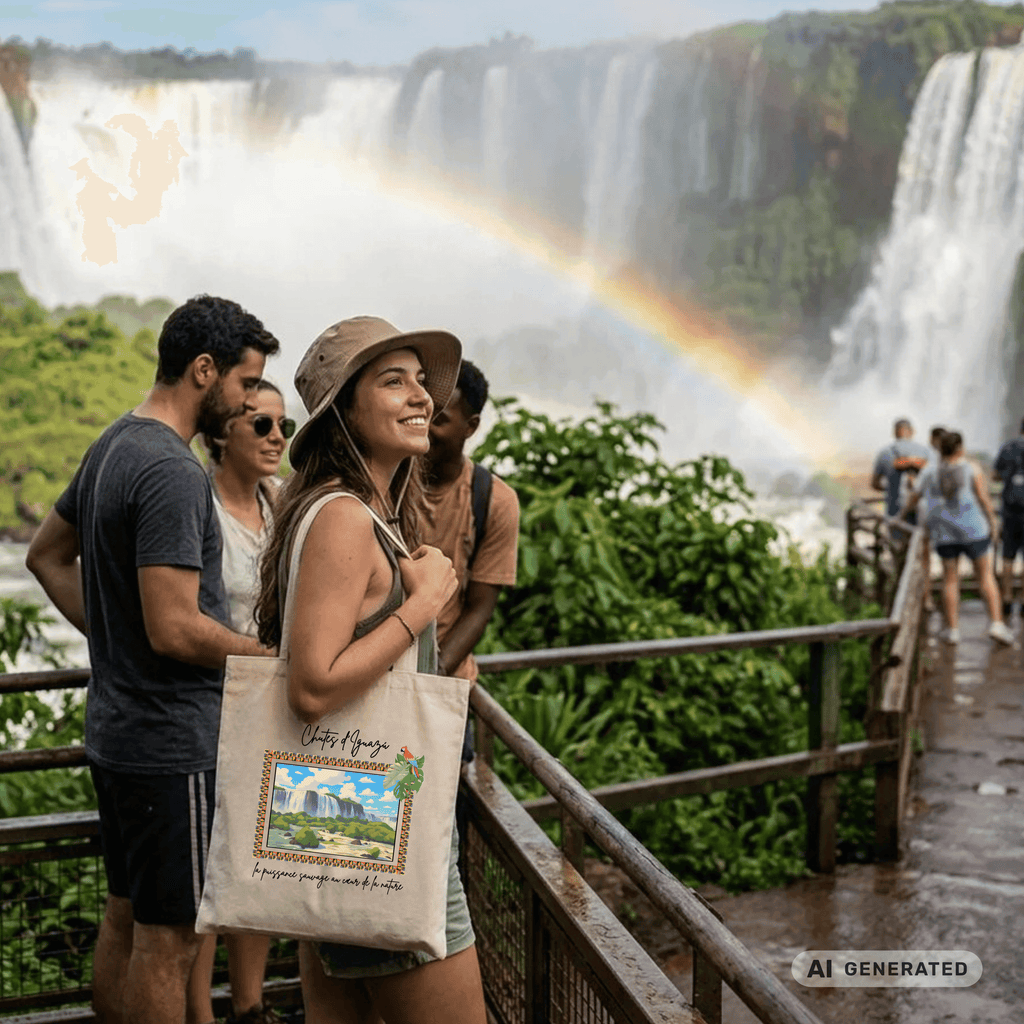 Jutebeutel Tropen – Iguazú Wasserfall Design, bunte Stofftasche, Reise & Sommer Tote Bag - Sunbeamstore