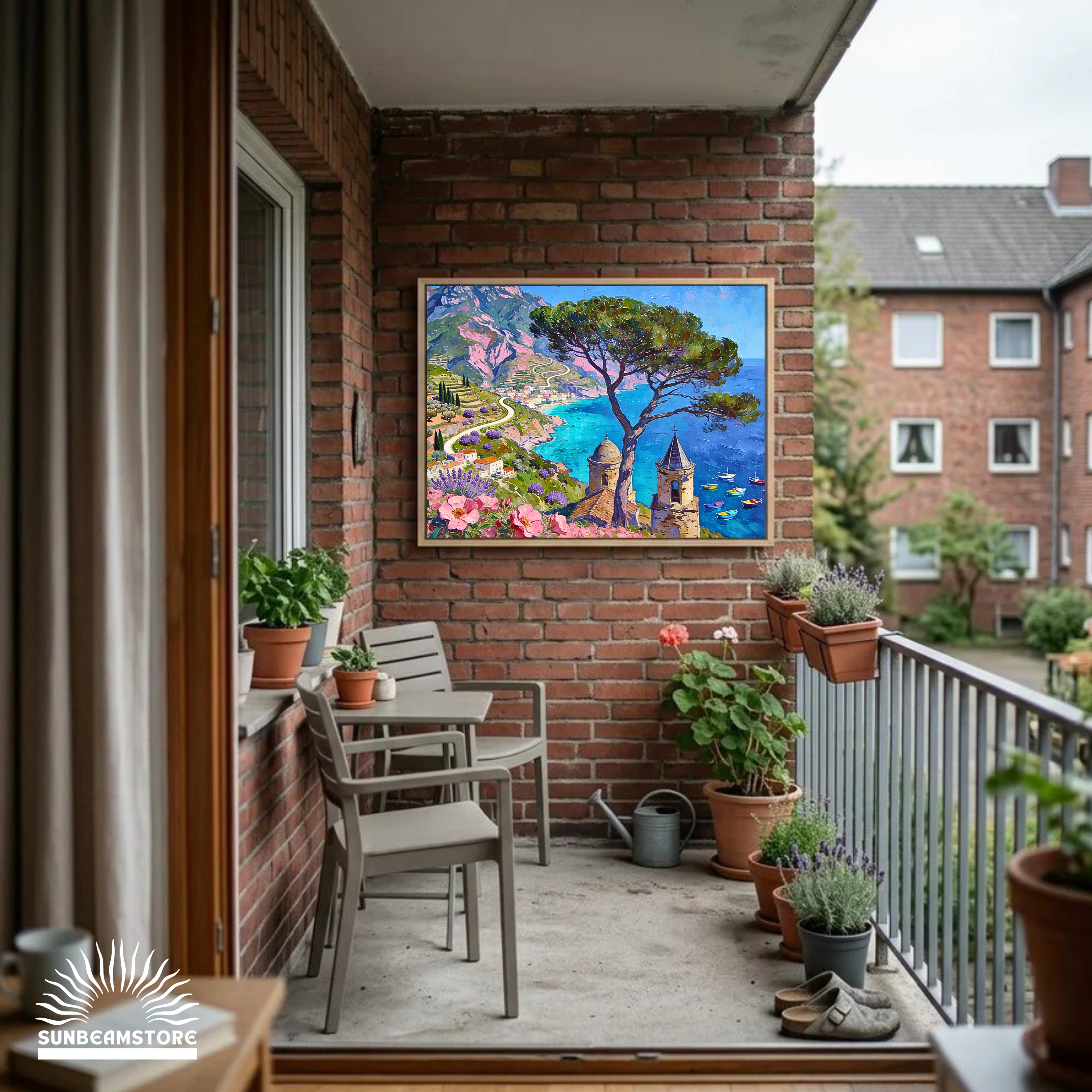 Traumküsten Serie Part I – Mediterrane Küstenlandschaft auf Leinwand | Holzrahmen Wandbild für Balkon & Terrasse | Urlaubsfeeling für Zuhause
