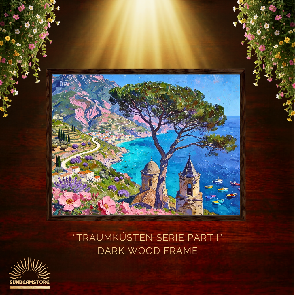 Traumküsten Serie Part I – Mediterrane Küstenlandschaft auf Leinwand | Holzrahmen Wandbild für Balkon & Terrasse | Urlaubsfeeling für Zuhause