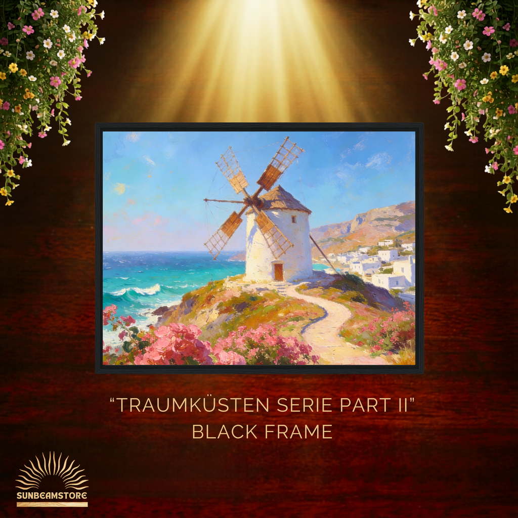 Traumküsten Serie Part II - Mediterrane Küstenlandschaft auf Leinwand | Holzrahmen Wandbild für Balkon & Terrasse | Urlaubsfeeling für Zuhause