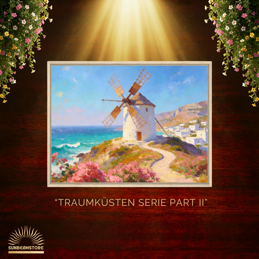 Traumküsten Serie Part II - Mediterrane Küstenlandschaft auf Leinwand | Holzrahmen Wandbild für Balkon & Terrasse | Urlaubsfeeling für Zuhause