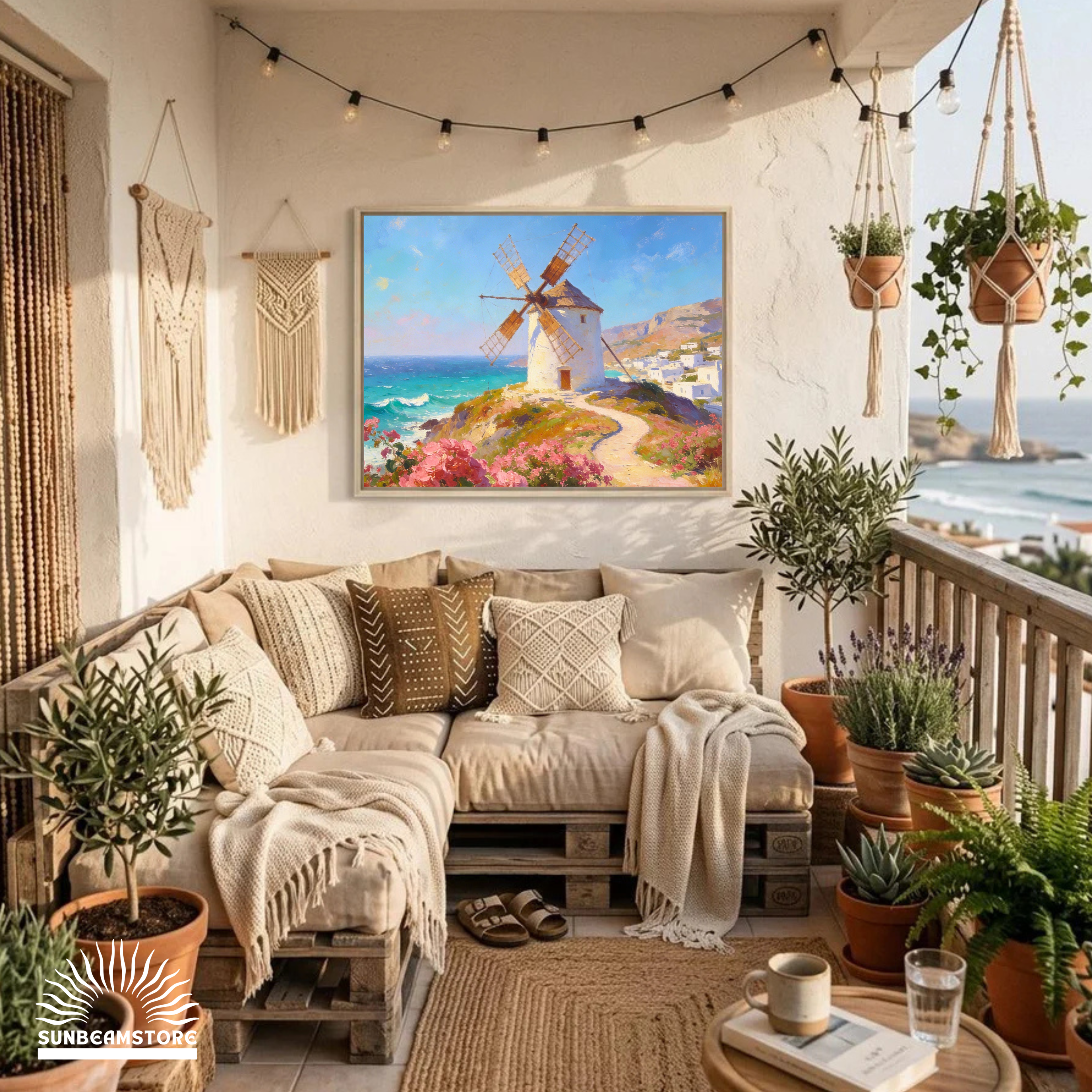 Traumküsten Serie Part II - Mediterrane Küstenlandschaft auf Leinwand | Holzrahmen Wandbild für Balkon & Terrasse | Urlaubsfeeling für Zuhause