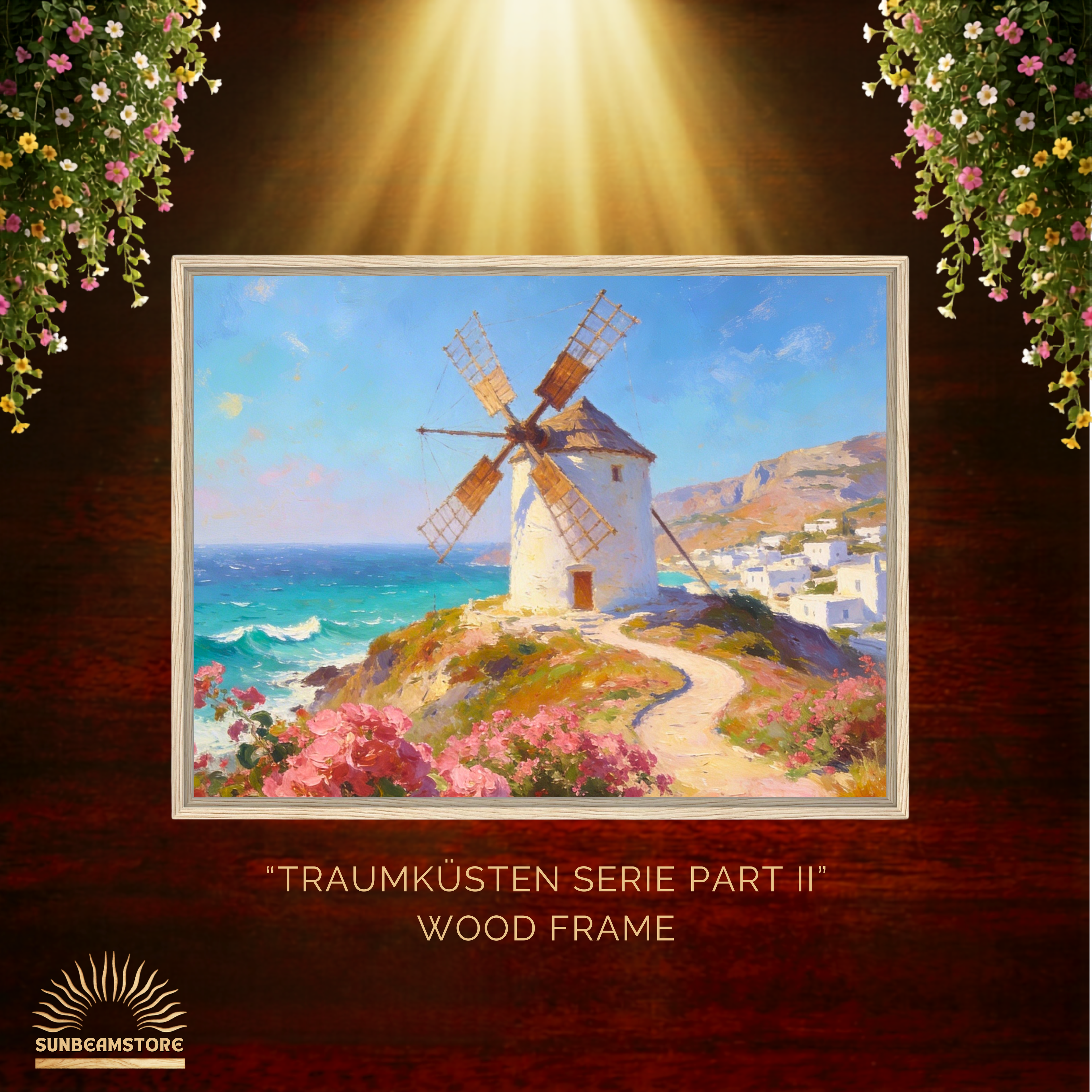 Traumküsten Serie Part II - Mediterrane Küstenlandschaft auf Leinwand | Holzrahmen Wandbild für Balkon & Terrasse | Urlaubsfeeling für Zuhause