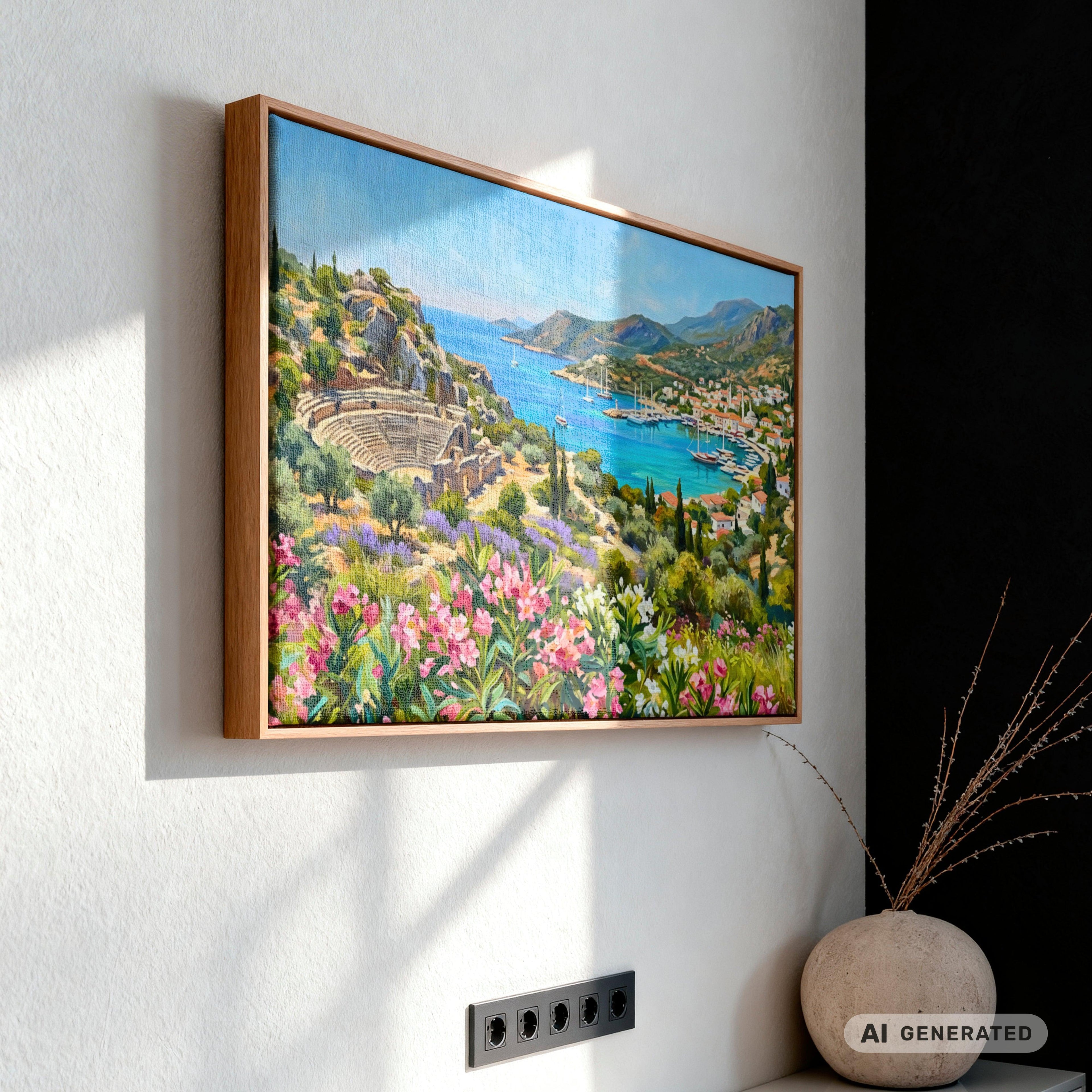 Traumküsten Serie Part III – Mediterrane Küstenlandschaft auf Leinwand Erhältlich in 60 × 80 cm I| Holzrahmen Wandbild für Balkon & Terrasse | Urlaubsfeeling für Zuhause - Sunbeamstore