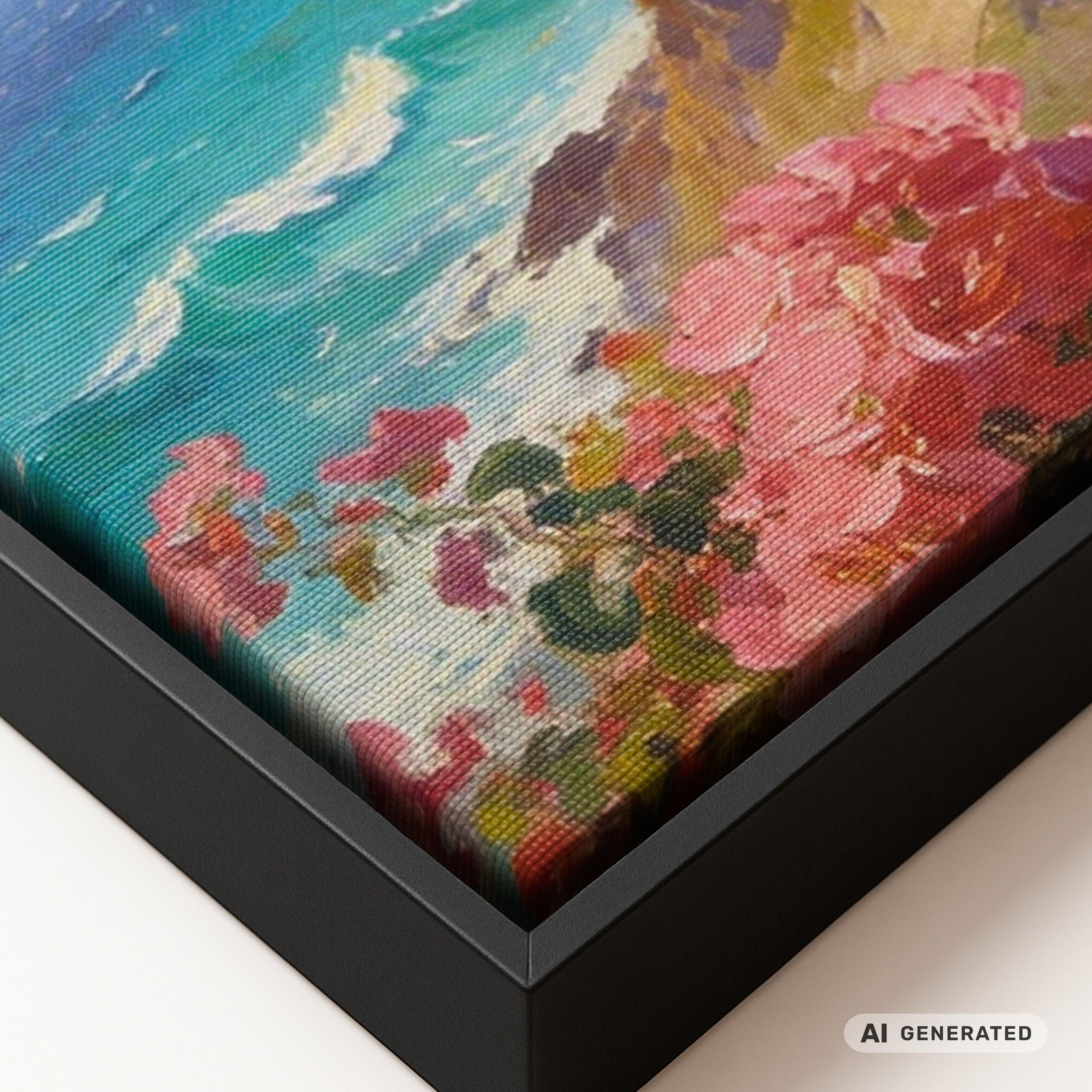 Traumküsten Serie Part II - Mediterrane Küstenlandschaft auf Leinwand | Holzrahmen Wandbild für Balkon & Terrasse | Urlaubsfeeling für Zuhause - Sunbeamstore