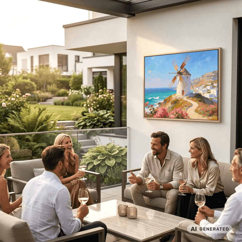 Traumküsten Serie Part II - Mediterrane Küstenlandschaft auf Leinwand | Holzrahmen Wandbild für Balkon & Terrasse | Urlaubsfeeling für Zuhause - Sunbeamstore