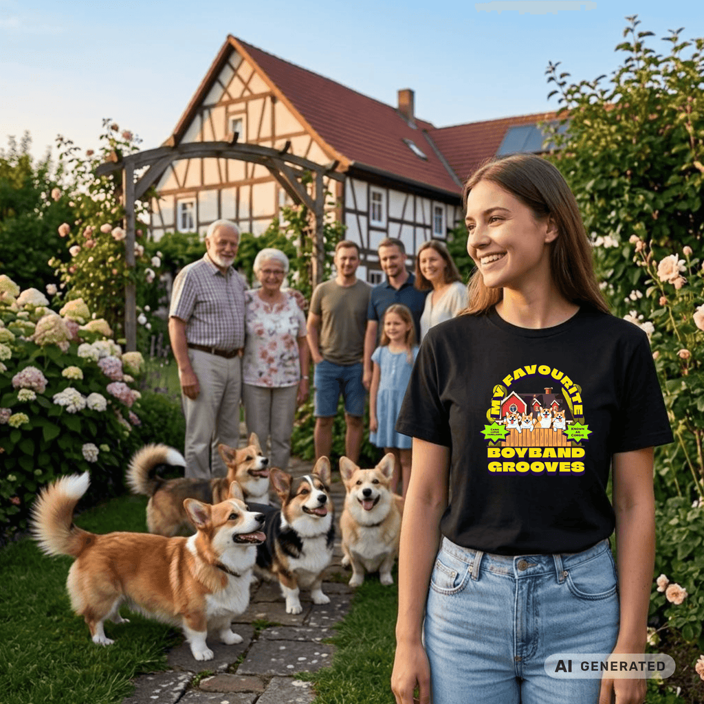 Corgi T-Shirt „My Favourite Boyband Grooves“ – Lustiges Hunde Shirt – Geschenk für Corgi Liebhaber – Premium Unisex Crewneck T-shirt | Bella + Canvas 3001 - Sunbeamstore
