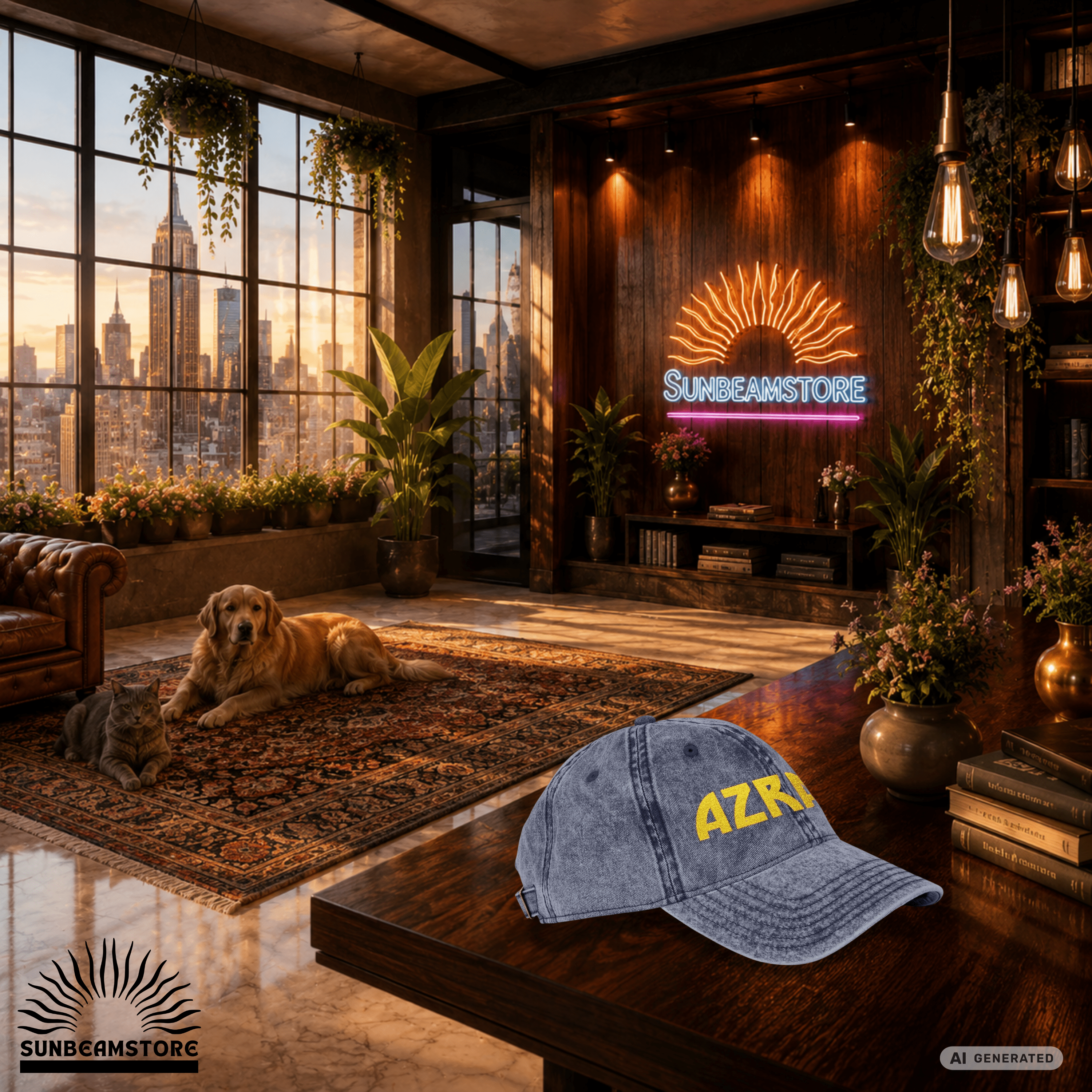 Vintage Dad Cap personalisiert – Katzenname in Gold gestickt | Sunbeamstore - Sunbeamstore