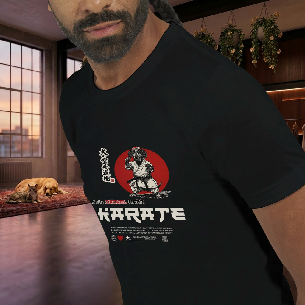 Dackel Karate T-Shirt – Lustiges Hundeshirt für Dackel Fans | Funny Dachshund Shirt Premium Unisex Crewneck T-shirt | Bella + Canvas 3001