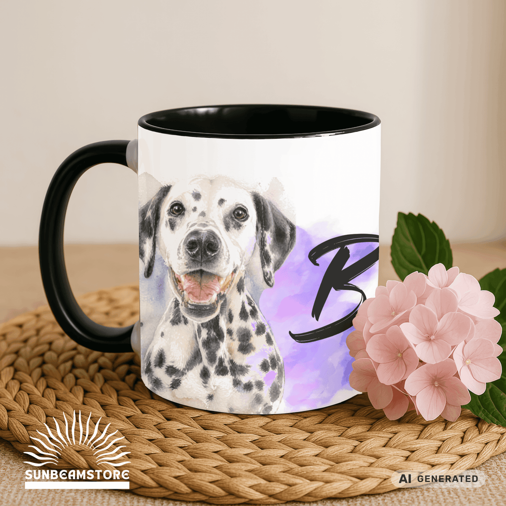 Personalisierte Dalmatiner Tasse 11oz – Aquarell Hundemotiv mit Namen | Geschenk für Dalmatiner Besitzer | Keramiktasse mit Farbwahl - Sunbeamstore