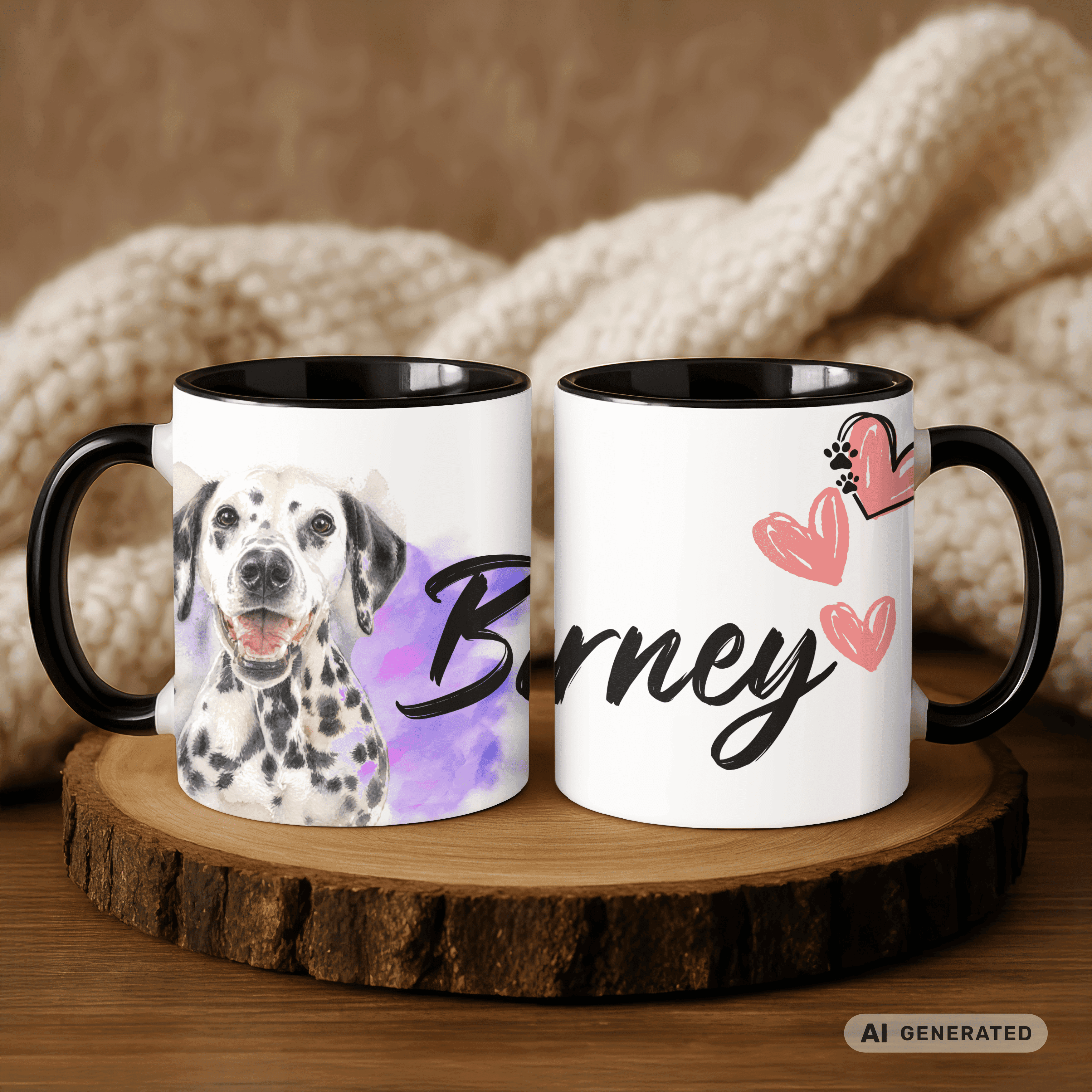 Personalisierte Dalmatiner Tasse 11oz – Aquarell Hundemotiv mit Namen | Geschenk für Dalmatiner Besitzer | Keramiktasse mit Farbwahl - Sunbeamstore