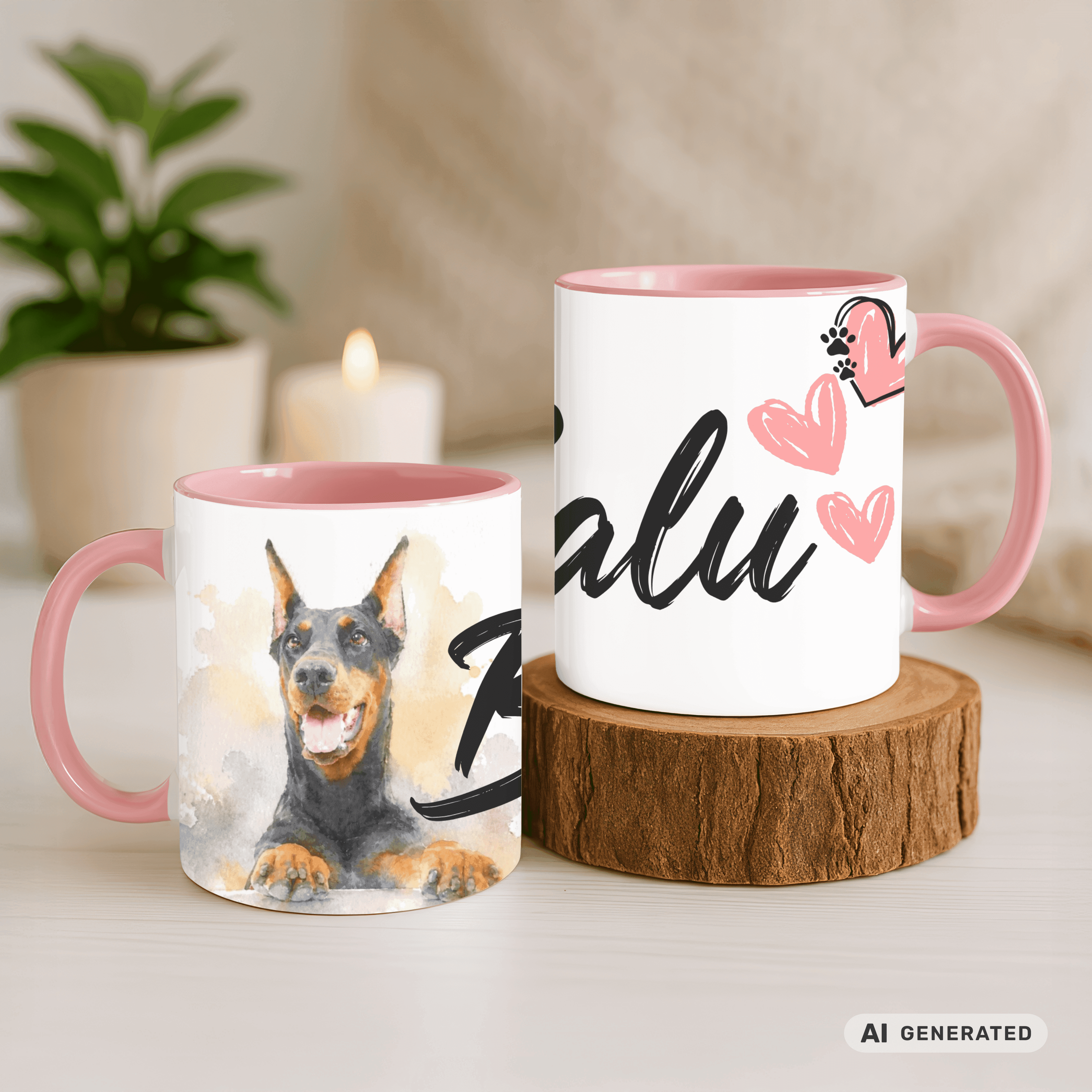 Personalisierte Dobermann Tasse 11oz – Aquarell Hundemotiv mit Namen | Geschenk für Dobermann Besitzer | Keramiktasse mit Farbwahl - Sunbeamstore