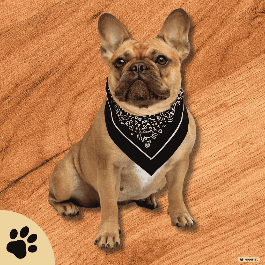 Dog Doodle Bandana 2 – Schwarz-Weißes Hunde Halstuch | Allover Bandana für Hund & Mensch | Doodle Hundebandana - Sunbeamstore