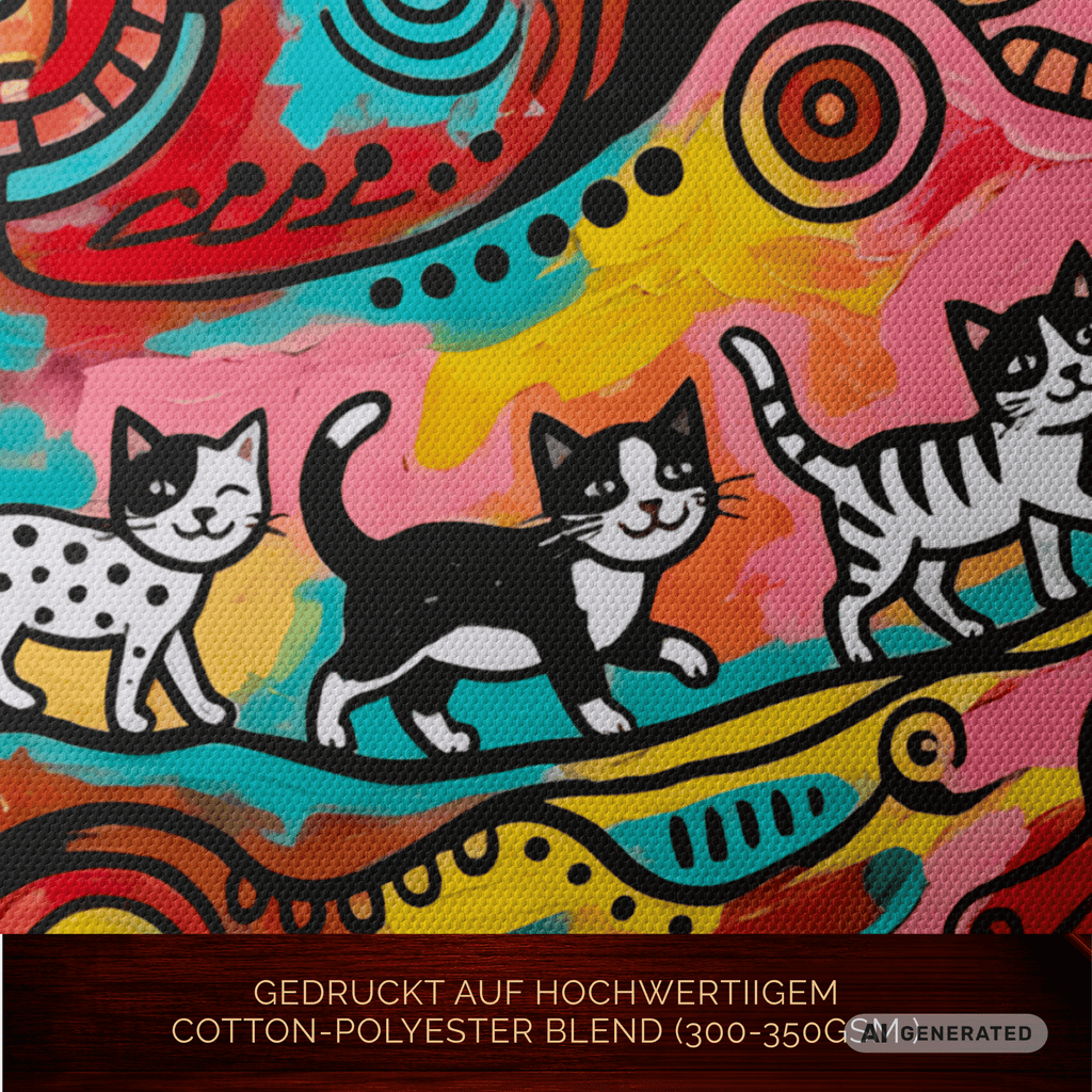 Kittens Walking on Sunshine – Bunte Katzen Kunst auf Leinwand 70 x 100 cm | Moderne Pop Art Wanddekoration I Canvas 70x100 cm / 28x40″ - Sunbeamstore
