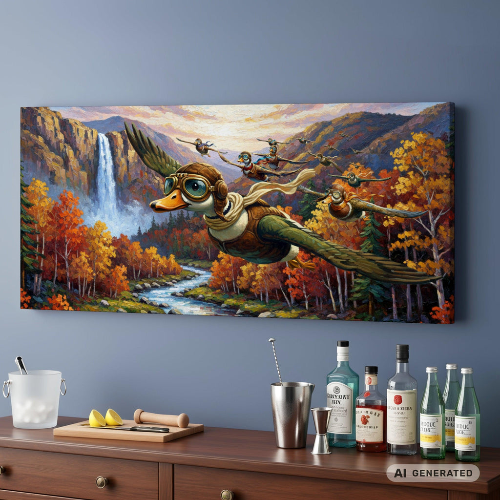 Ducks flying through the autumn valley Canvas - Sunbeamstore