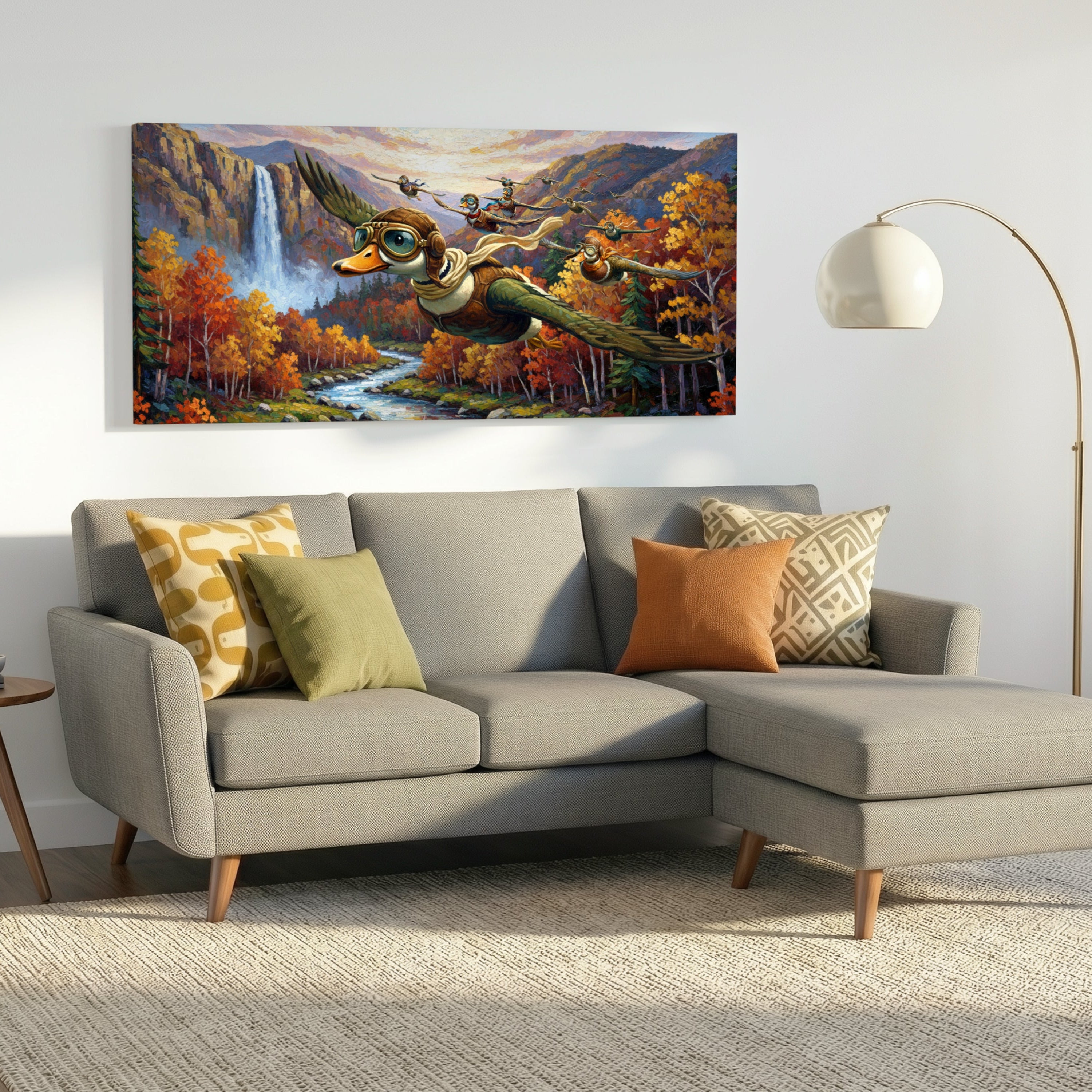 Ducks flying through the autumn valley   Canvas