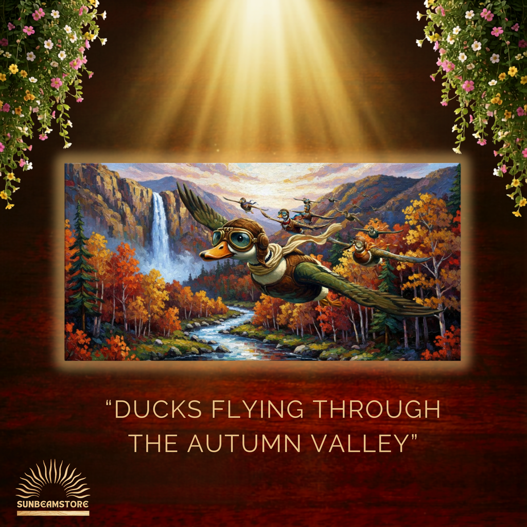 Ducks flying through the autumn valley   Canvas