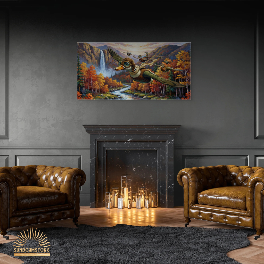 Ducks flying through the autumn valley   Canvas