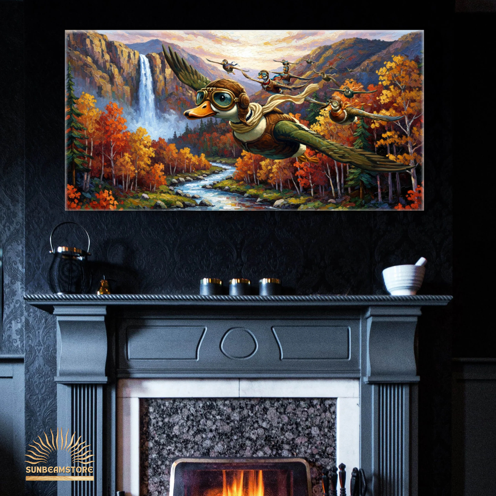 Ducks flying through the autumn valley   Canvas