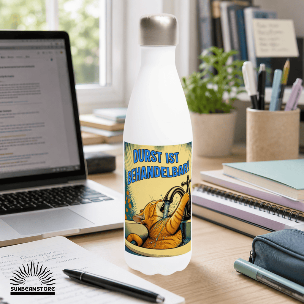 💧🐱 Katzen Trinkflasche "Durst ist behandelbar!" | Edelstahl Isolierflasche 500 ml | Lustiges Geschenk für Katzenfans - Sunbeamstore