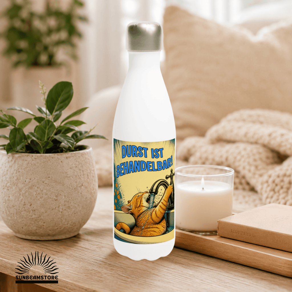 💧🐱 Katzen Trinkflasche "Durst ist behandelbar!" | Edelstahl Isolierflasche 500 ml | Lustiges Geschenk für Katzenfans - Sunbeamstore