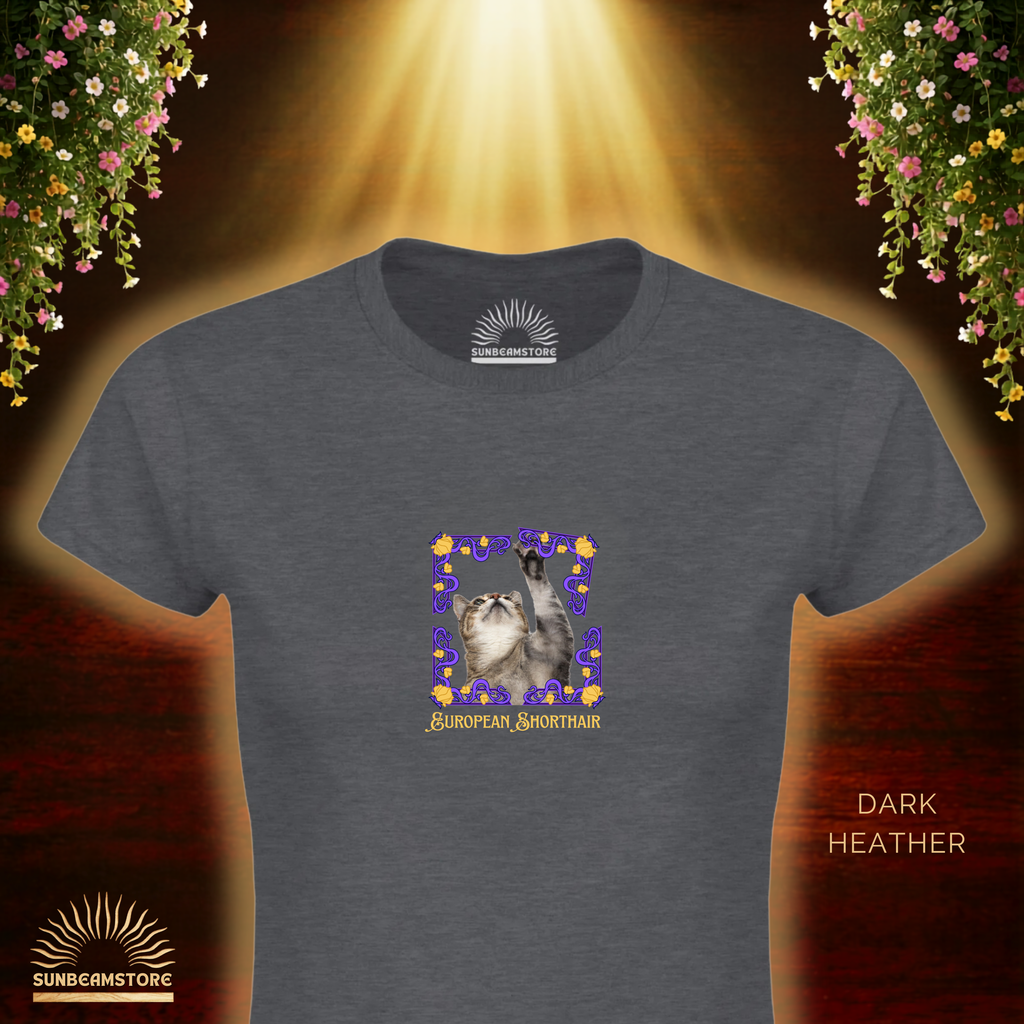 Europäisch Kurzhaar Katzen T-Shirt Damen | European Shorthair Cat Shirt | Cat Lover Shirt | Geschenk für Katzenliebhaber
