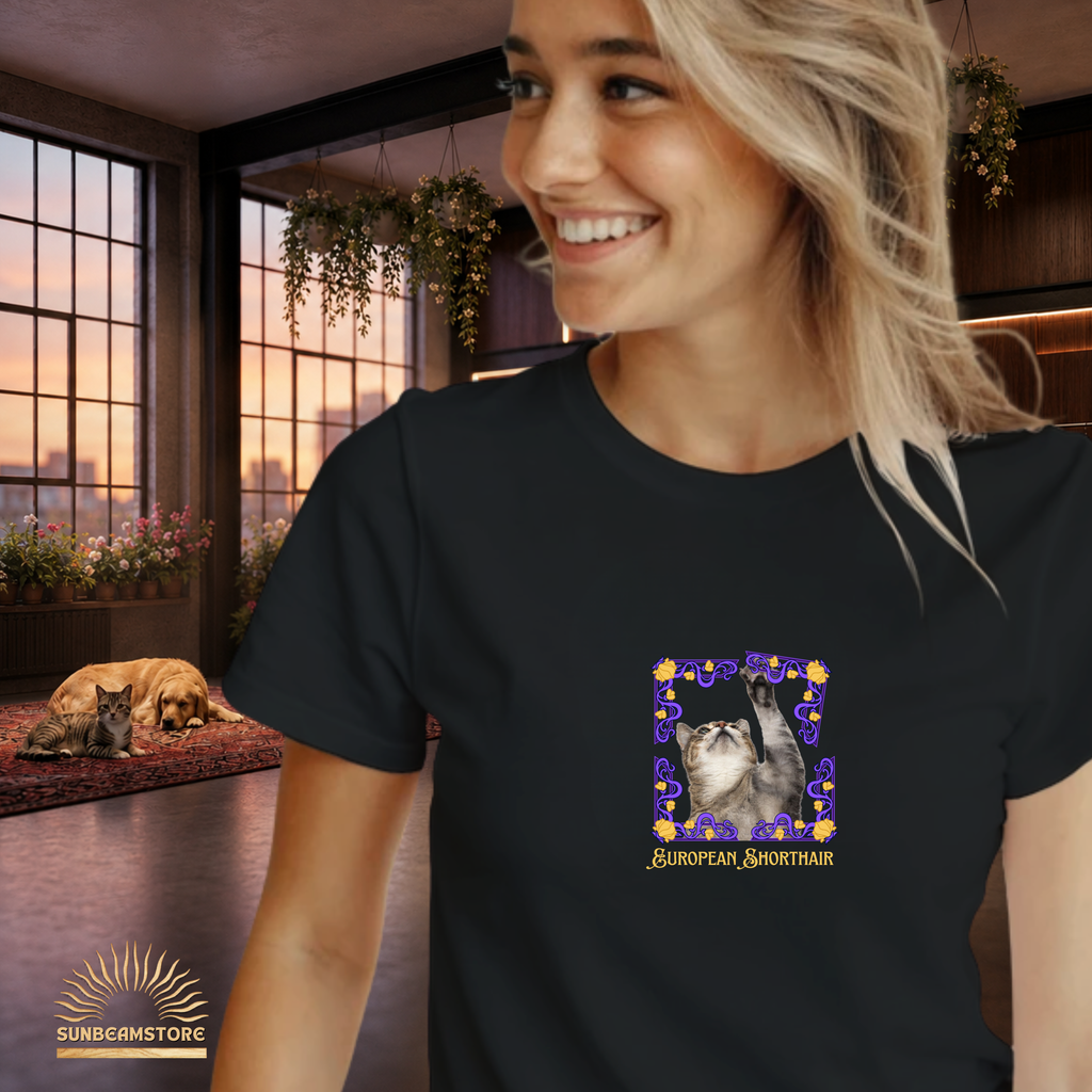 Europäisch Kurzhaar Katzen T-Shirt Damen | European Shorthair Cat Shirt | Cat Lover Shirt | Geschenk für Katzenliebhaber