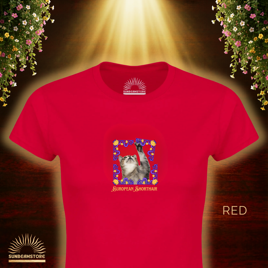 Europäisch Kurzhaar Katzen T-Shirt Damen | European Shorthair Cat Shirt | Cat Lover Shirt | Geschenk für Katzenliebhaber