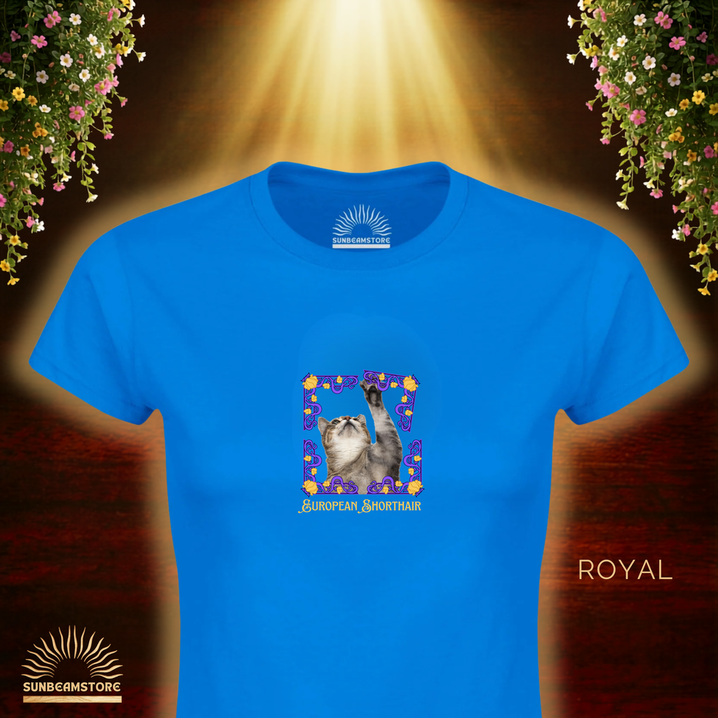 Europäisch Kurzhaar Katzen T-Shirt Damen | European Shorthair Cat Shirt | Cat Lover Shirt | Geschenk für Katzenliebhaber