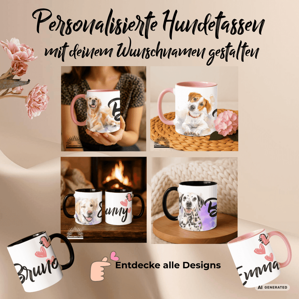 Personalisierte Golden Retriever Tasse 11oz – Aquarell Hundemotiv mit Namen | Geschenk für Hundeliebhaber | Keramiktasse mit Farbwahl - Sunbeamstore