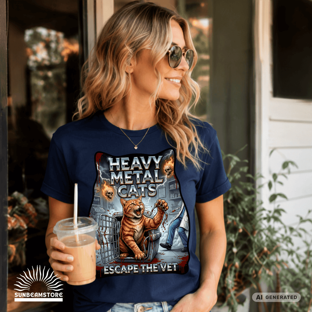 Heavy Metal Cats – Escape the Vet T-Shirt | Lustiges Katzen Metal Shirt | Gildan 64000 Unisex Rock & Heavy Metal Tee - Sunbeamstore