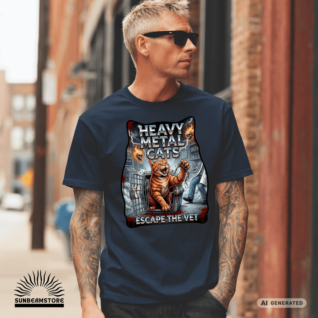 Heavy Metal Cats – Escape the Vet T-Shirt | Lustiges Katzen Metal Shirt | Gildan 64000 Unisex Rock & Heavy Metal Tee - Sunbeamstore