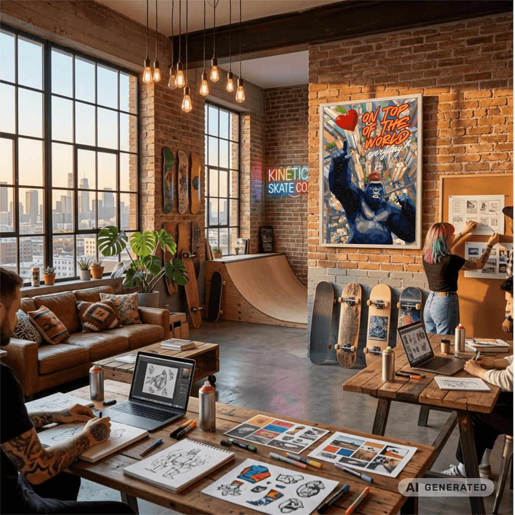 Gorilla Wandbild „On Top of the World“ – moderne Leinwand mit Holzrahmen | Motivations Wanddeko | Pop Art Tierbild 40x60 cm / 16x24″ - Sunbeamstore