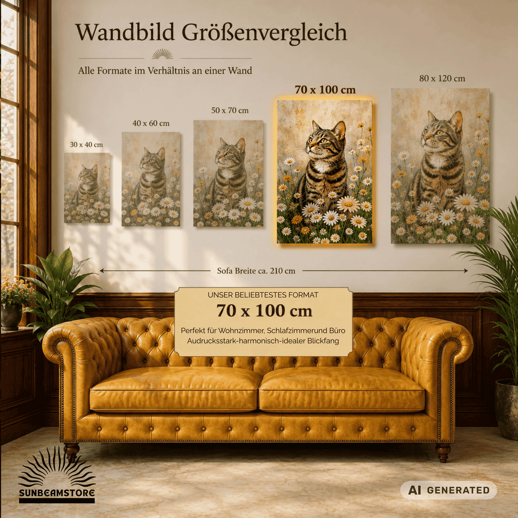 Origami Cat – Moderne Katzenkunst auf Leinwand 70 x 100 cm | Geometrische Pop Art Wanddeko für Katzenliebhaber I Canvas 70x100 cm / 28x40″ - Sunbeamstore
