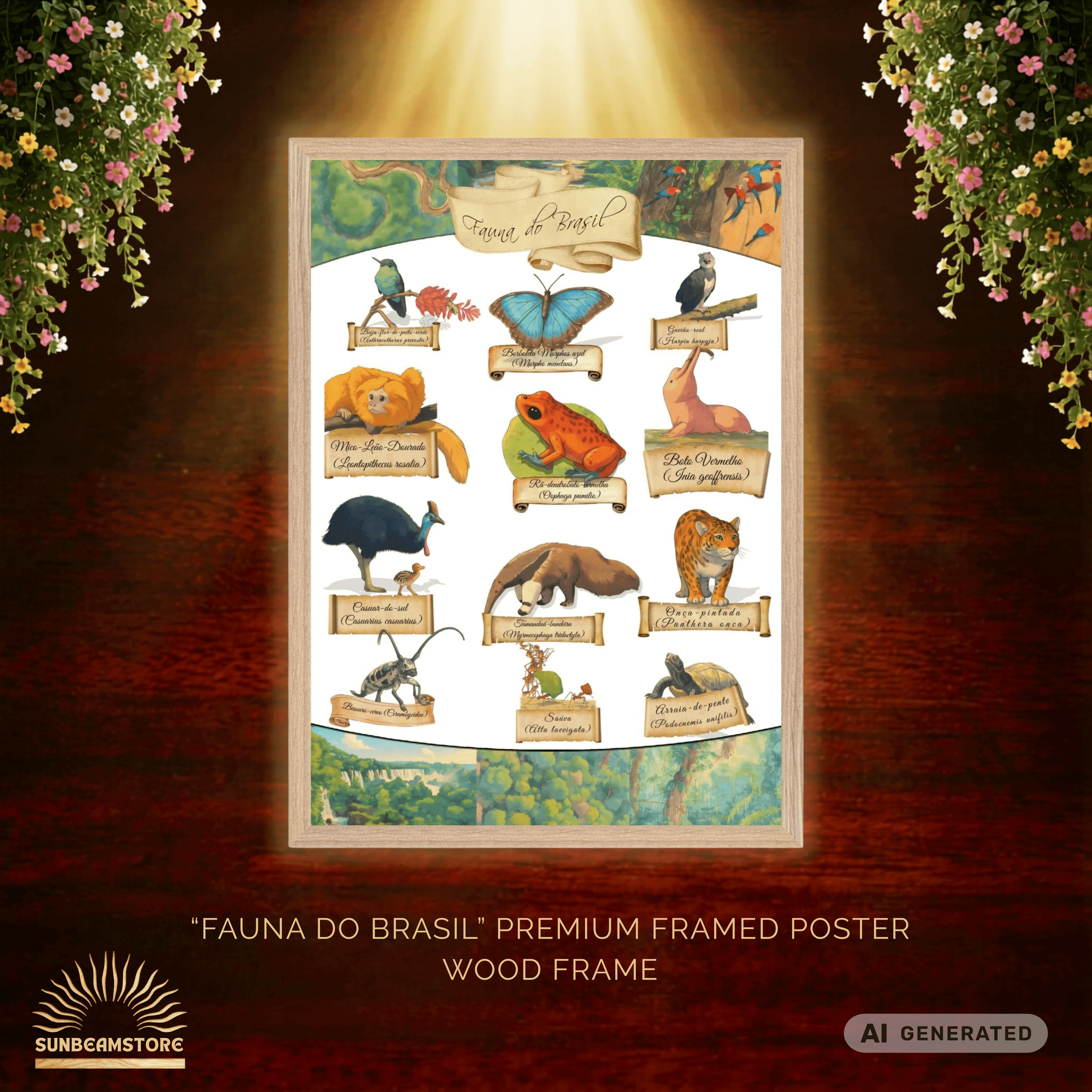 FAUNA DO BRASIL / Premium Wooden Framed Poster With Premium Semi-Glossy Paper - Sunbeamstore