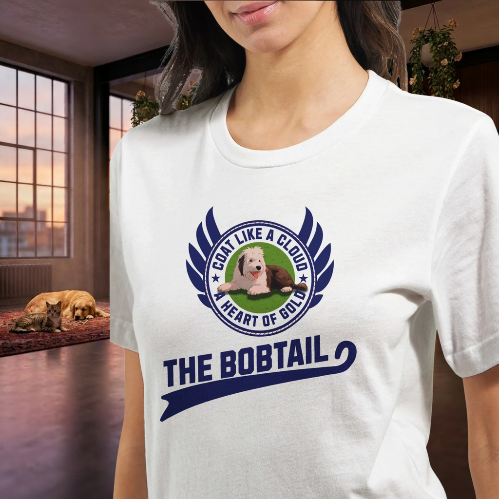 Old English Sheepdog Shirt – Bobtail Dog T-Shirt “Coat Like a Cloud, A Heart of Gold” – Geschenk für Hundeliebhaber – Unisex Bella Canvas 3001 Tee Premium Unisex Crewneck T-shirt