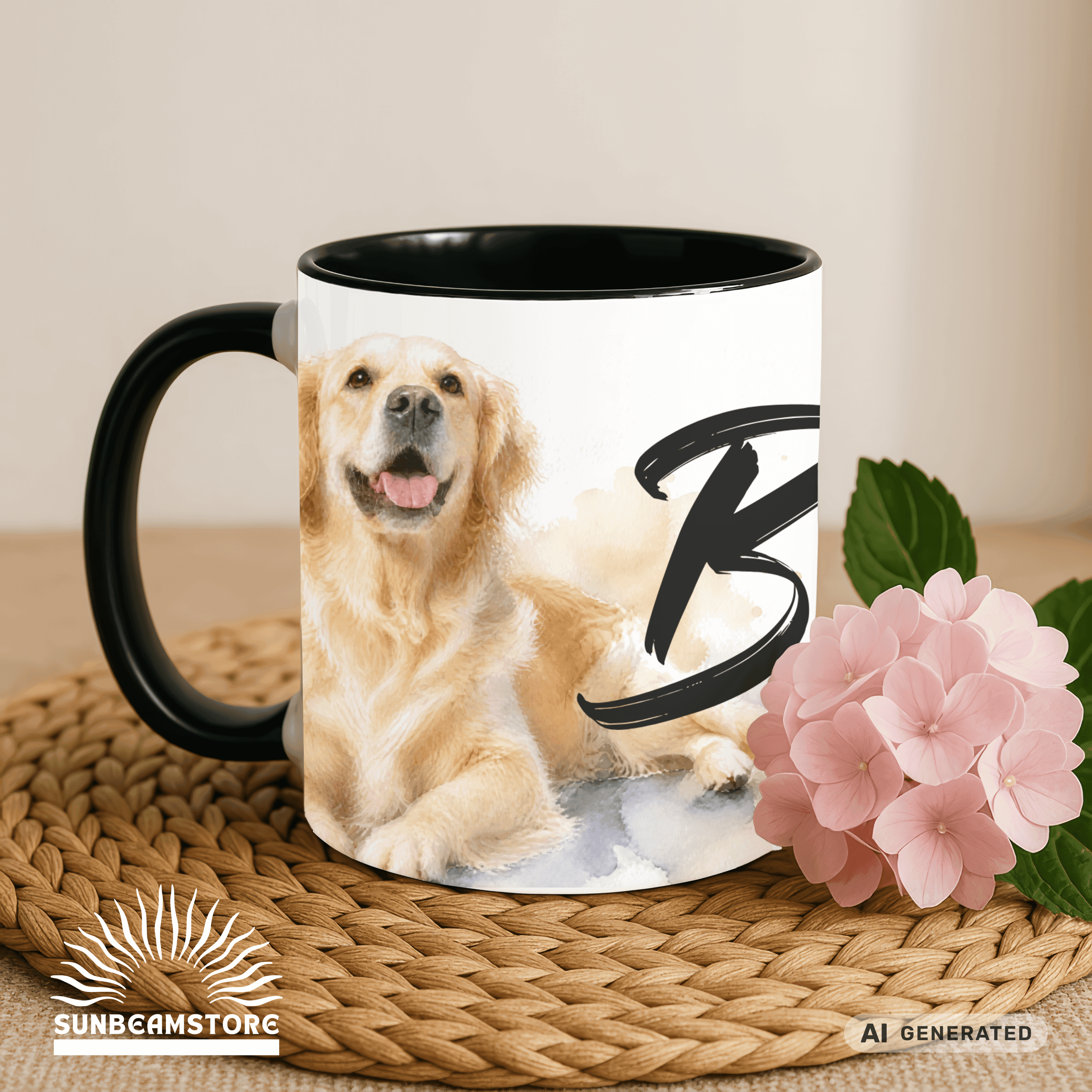 Personalisierte Golden Retriever Tasse 11oz – Aquarell Hundemotiv mit Namen | Geschenk für Hundeliebhaber | Keramiktasse mit Farbwahl - Sunbeamstore