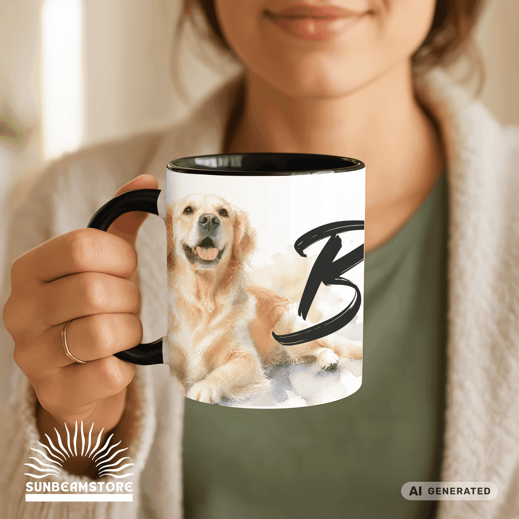 Personalisierte Golden Retriever Tasse 11oz – Aquarell Hundemotiv mit Namen | Geschenk für Hundeliebhaber | Keramiktasse mit Farbwahl - Sunbeamstore