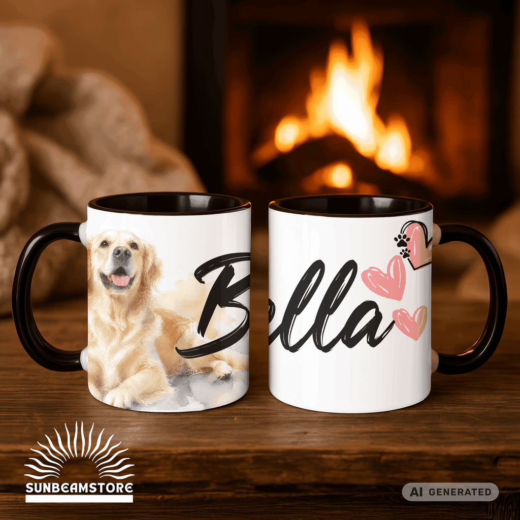 Personalisierte Golden Retriever Tasse 11oz – Aquarell Hundemotiv mit Namen | Geschenk für Hundeliebhaber | Keramiktasse mit Farbwahl - Sunbeamstore