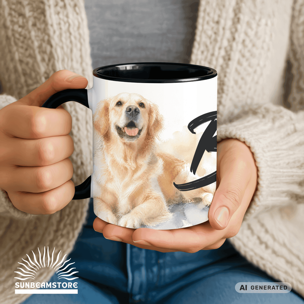 Personalisierte Golden Retriever Tasse 11oz – Aquarell Hundemotiv mit Namen | Geschenk für Hundeliebhaber | Keramiktasse mit Farbwahl - Sunbeamstore