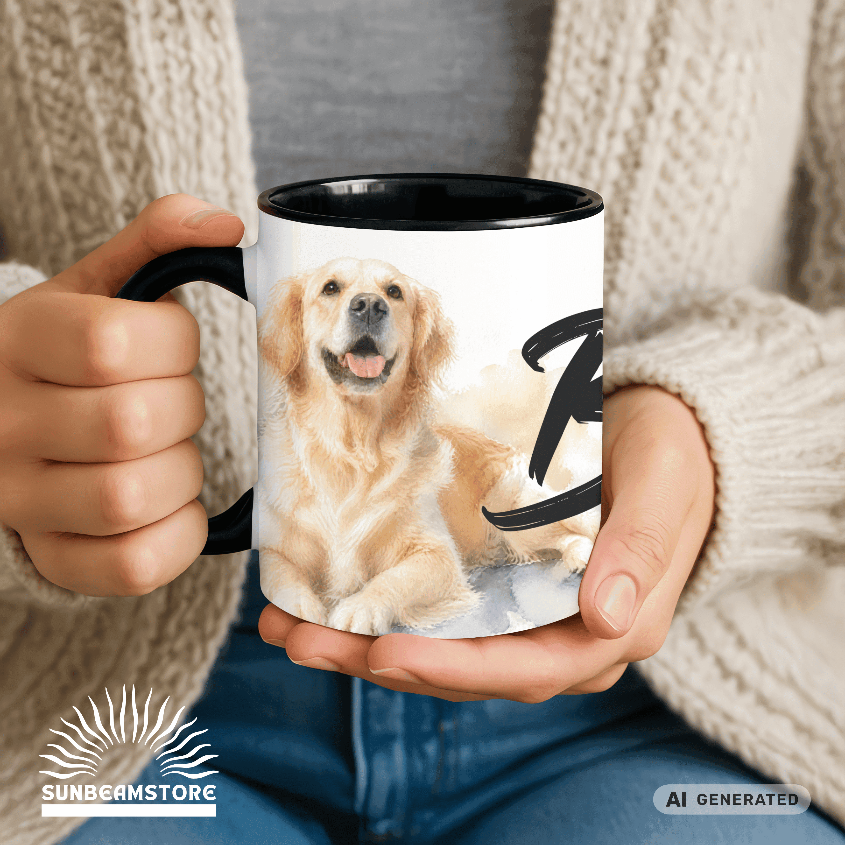 Personalisierte Golden Retriever Tasse 11oz – Aquarell Hundemotiv mit Namen | Geschenk für Hundeliebhaber | Keramiktasse mit Farbwahl - Sunbeamstore