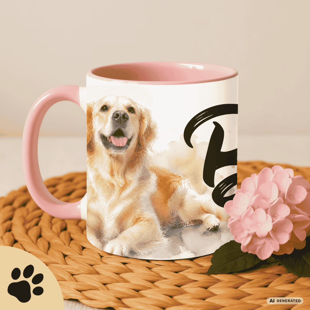 Personalisierte Golden Retriever Tasse 11oz – Aquarell Hundemotiv mit Namen | Geschenk für Hundeliebhaber | Keramiktasse mit Farbwahl - Sunbeamstore